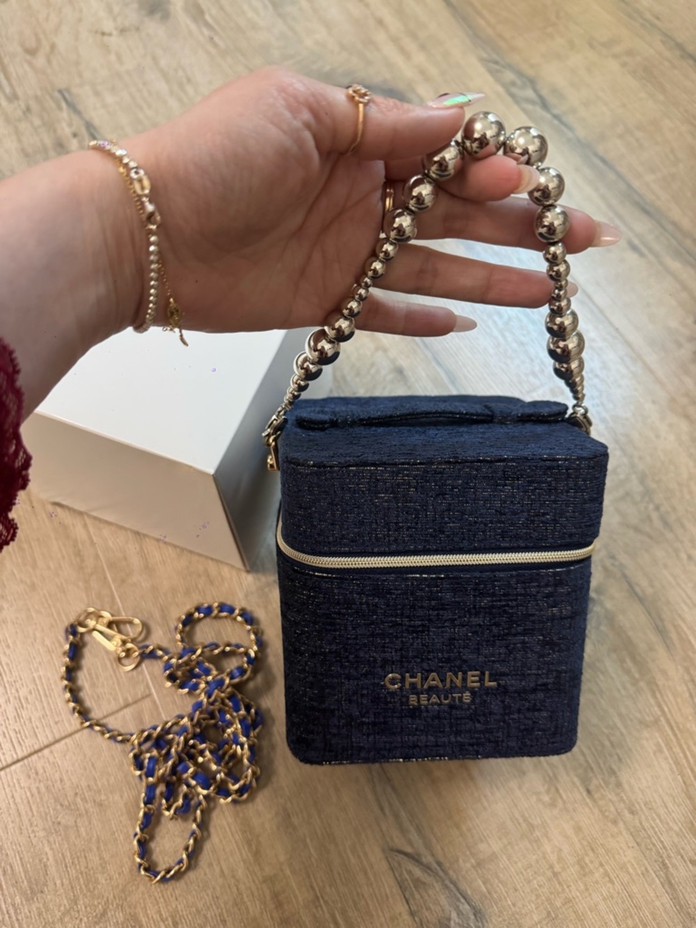 CHANEL Blue Quilted Cosmetics Case with Gold Logo - Picture 2 of 6